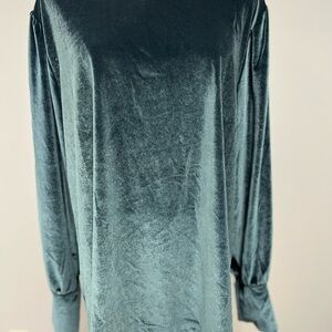 LOFT Deep Teal Velvet Long Sleeve Top